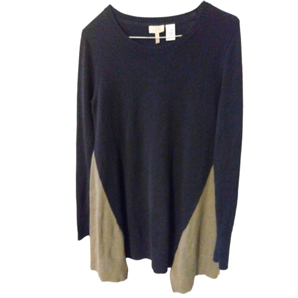 LOGO- Laurie Goldstein Dark Navy & Gray Crew Neck Tunic Lgth.-Flare Sides Sz.S